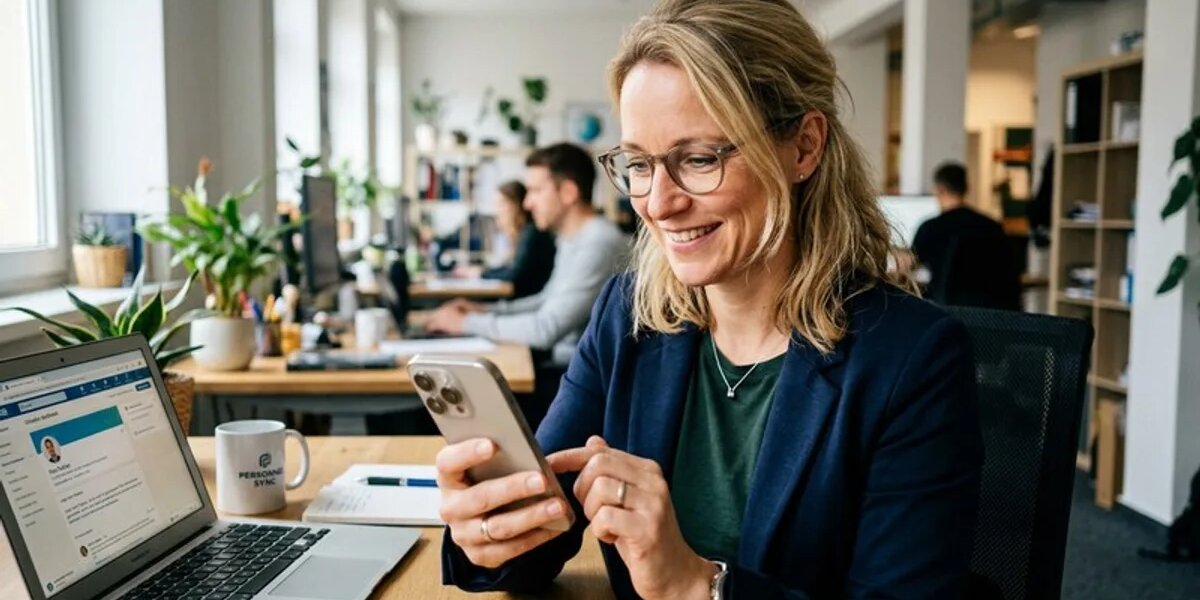 Recruiterin im Büro kontaktiert LinkedIn-Kandidaten per Direktansprache